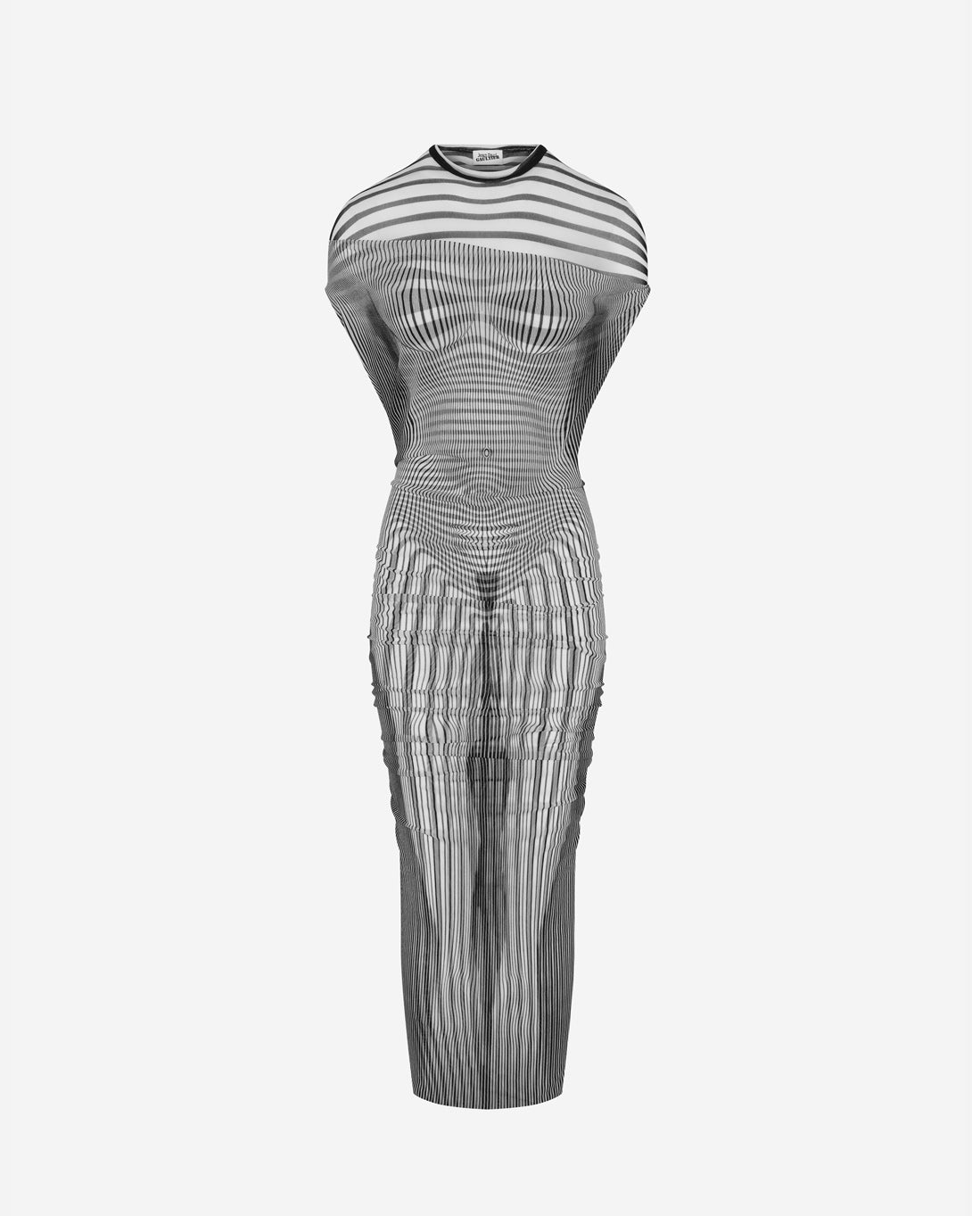 Mesh Long Dress Double Layer Printed "Pinstripe Body Morphing" And "Mariniere Body Morphing" - Dresses & Skirts - Jean Paul Gaultier - Elevastor