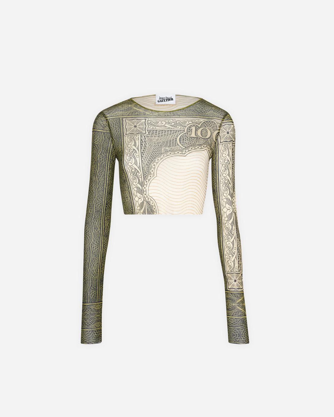 Crew Neck Long Sleeves Crop Top Printed "Cartouche" - Tops - Jean Paul Gaultier - Elevastor