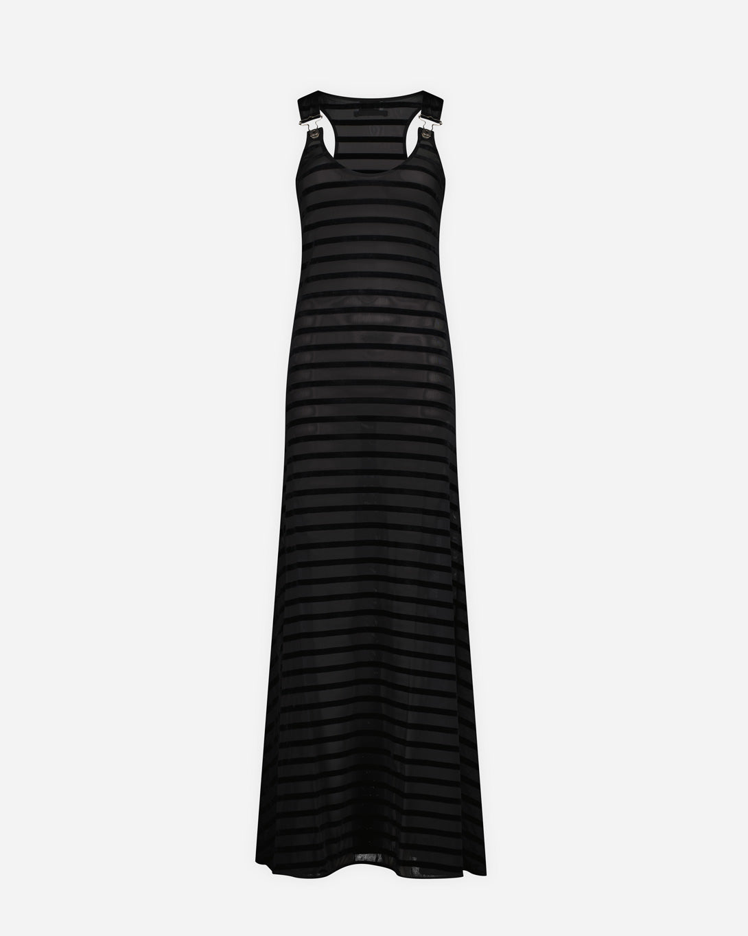 Mesh Tank Top Long Dress Flocked "Mariniere" With Salopette Detail - Dresses & Skirts - Jean Paul Gaultier - Elevastor