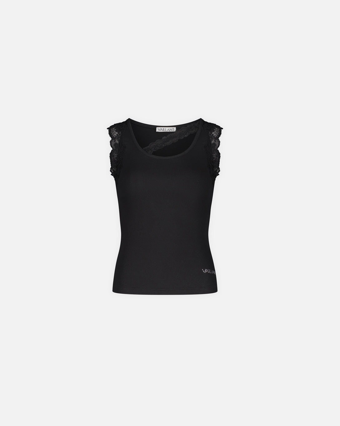 Ribbed Tank Top With Lace Trim Neckline - Tops - Vaillant - Elevastor